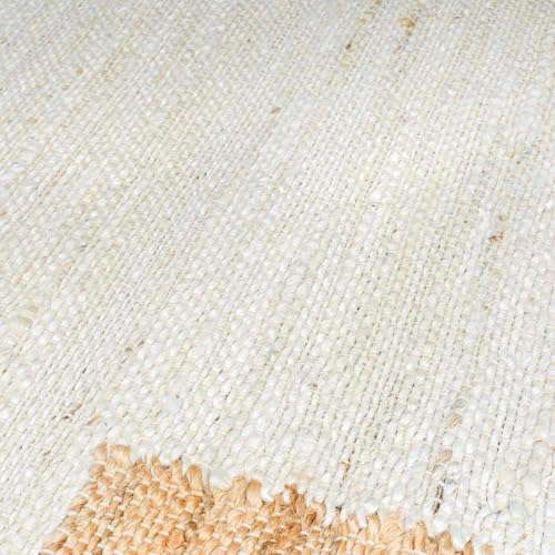 Image of Hauteloom Aphrodite JModern Hand Woven Natural Fiber Jute Area Rug - Contemporary Geometric Checkered Carpet for Living Room, Bedroom, Dining Room - Cream, Tan - 2' x 3'