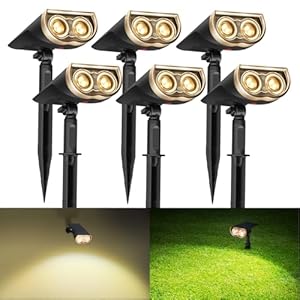 Consciot Solar Spotlights Outdoor, IP67 Waterproof 2-in-1 Solar Spot Lights, Durable Christmas Decorations Lights for Garden Yard Pathway Driveway Porch Walkway, Auto On/Off, 6 Pack(Warm White)