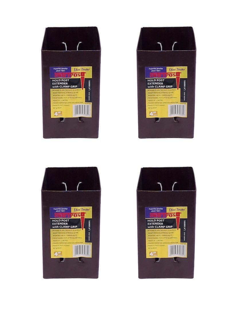 4 x Fence Post Holder 75mm posts Support Extender Brown for 75mm x 75mm posts (3") Eliza Tinsley Swiftpost, Pack of 4