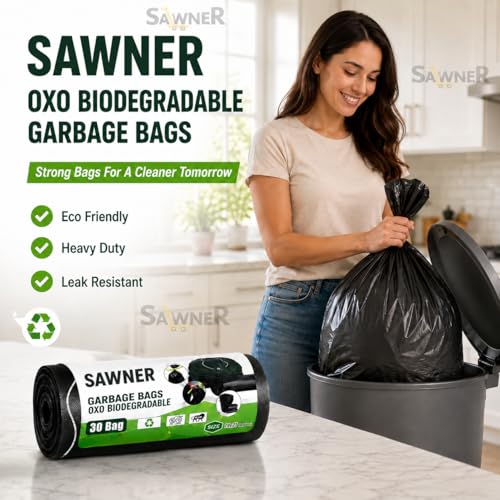 Image of Dustbin Bags 19 x 21 Inch Medium Size, 30 Bags (1 Roll), Black Garbage Bags, Leak Resistant Waste Disposal Bags for Kitchen, Bathroom, Bedroom & Office