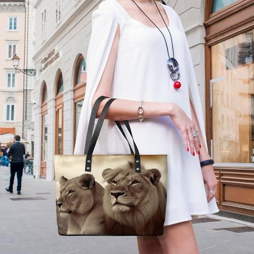 Leather Tote Bag Crossbody Bags for Women Fashion Top Handle Handbag African Lion And Lioness Ladies Shoulder Bags Casual Beach Bag Gym Bages Ladies Purses for Shopping Work Travel 5