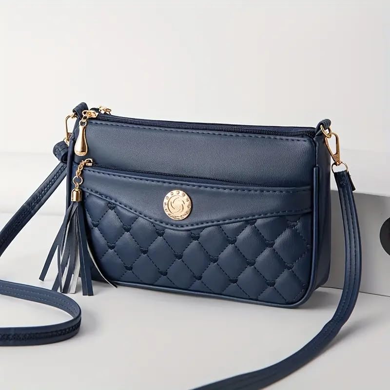 Image of SHAMRIZ Korean Style Quilted Sling Bag for Girls | Cute Heart Pattern Crossbody Purse with 3 Zipper Compartments | Fancy Tassel Side Bag for Party, Wedding & Gifts | Mini Slingbag /One Side Bag