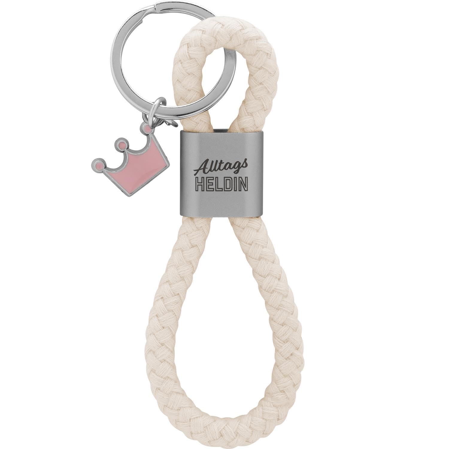 GRUSS & CO Loop Key Ring Pendant Consisting of a Braided Loop with Motif Print and Charm, multicoloured, 12 cm, Motif heroine