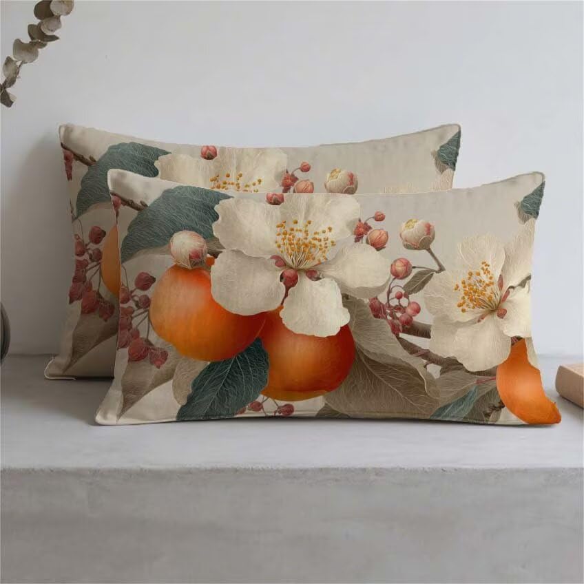 Taie oreiller double sided printing fleur et fruits en lin pour coussin de salon de jardin