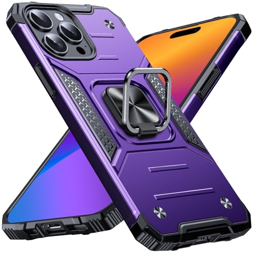 Image of Anqrp Heavy Duty Case for iPhone 15 Pro Case with Enhanced Ring Holder Grip Stand, Military Grade Shockproof Rugged Drop Protective Silicone Hard Slim iPhone 15 Pro Phone Case Cover,Purple