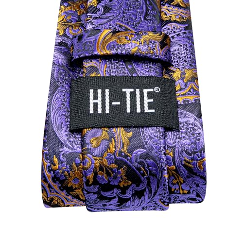 Image of Hi-Tie Paisley Floral Ties Set for Men Silk Mens Stripes Necktie Pocket Square Cufflinks Set Formal Business