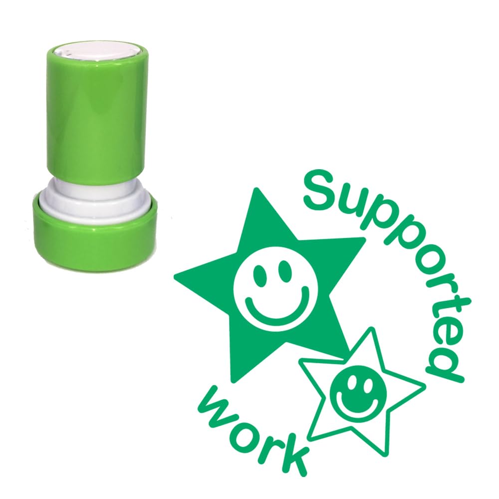Classroom Capers Green Supported Work Teacher Stamp. Self-Inking, 22Mm, Reinkable, Quality Stamper For Marking And Praise. Ink*