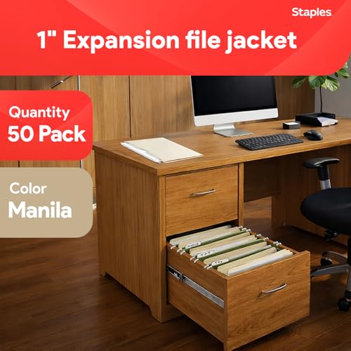 Image of Staples File Jackets, Letter Size, 1 Inch Expansion, Manila, 50 /Pack