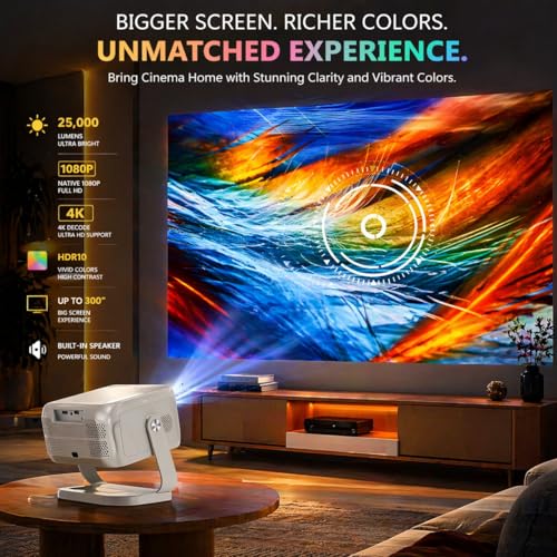 Image of Reysol Projector|Native 1080P|4K Support|WiFi|Miracast|Brighter 25000 lumens|Auto Keystone (25000 lm / 1 Speaker /Wireless /Remote Controller) Portable Projector (White)
