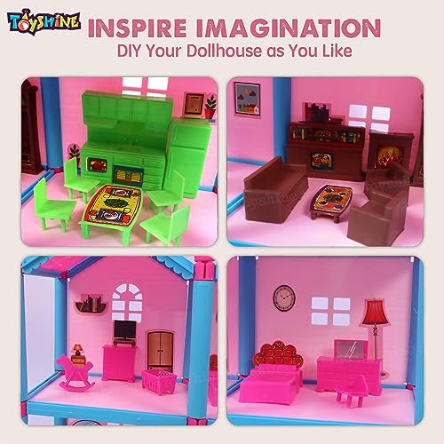 Image of Toyshine DIY Doll House Creative Edition with Accessories Included Playset (Multicolour, 108 Pieces )