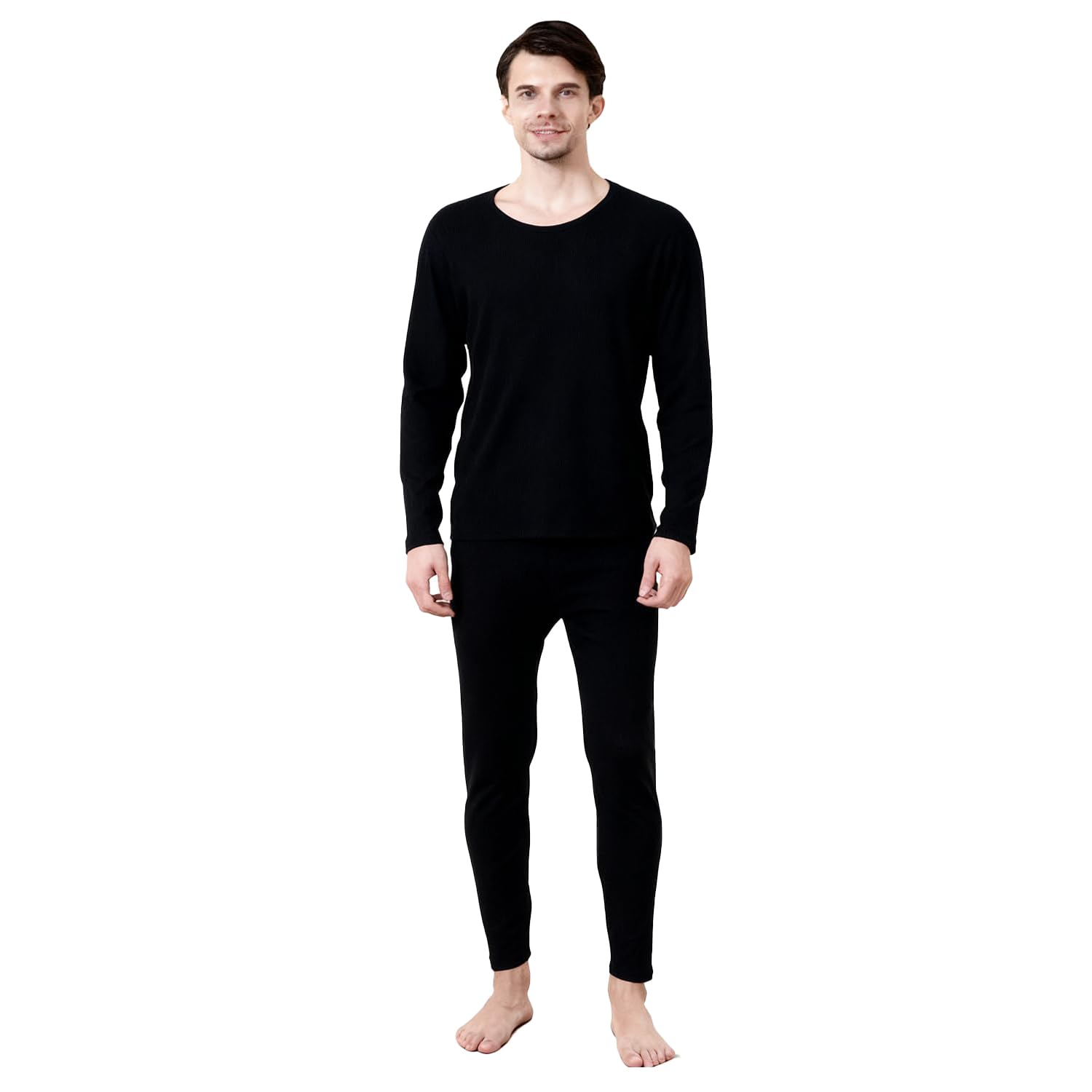 casme Men's Thermal Underwear With Heating Patch Fleece Lined Thickened Winter Warm Base Layer Set High Elastic For Skiing Hiking Cold Weather Activities Black L