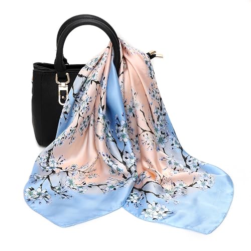 Silk Satin Floral Scarf for Women - Versatile Square Scarf for Hair, Neck Headband Bandana Head Wraps for Women2