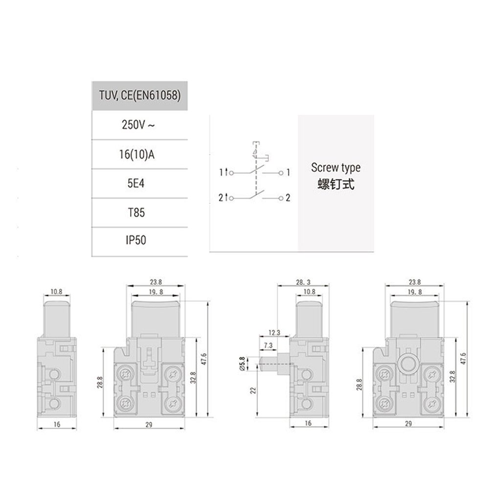 Interruptor de botón de bloqueo automático industrial de 16 A 125/250 VCA, interruptores de encendido y apagado para taladro de gatillo, sierra, amoladora de martillo HY79C-21, paquete de 2