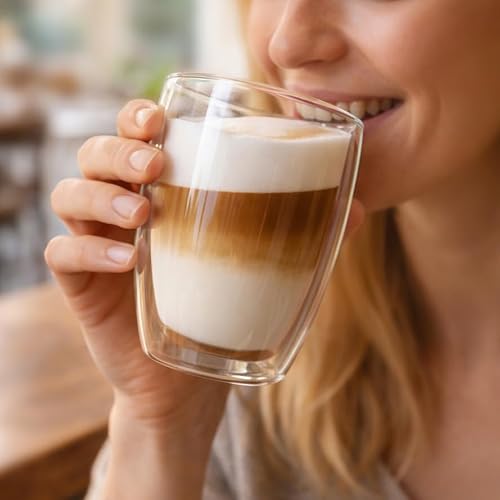 Creano Set 4 Tazze Cappuccino 400ml Doppia Parete in Vetro Borosilicato – Bicchieri Termici Isolanti per Caffè Tè Latte – Design Elegante Regalo Premium Set - 4x 400ml XL (confezione da 4) - 6