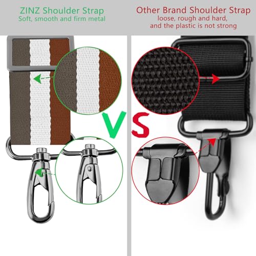 Image of ZINZ 79 inch Shoulder Strap, Extra-thick Fixed Cushion Pad and Dual Clasps Universal Replacement Strap with Metal Swivel Hooks for Laptop Bags, Luggage Bags, Camera, Crossbody(Stripes-BrWGy)