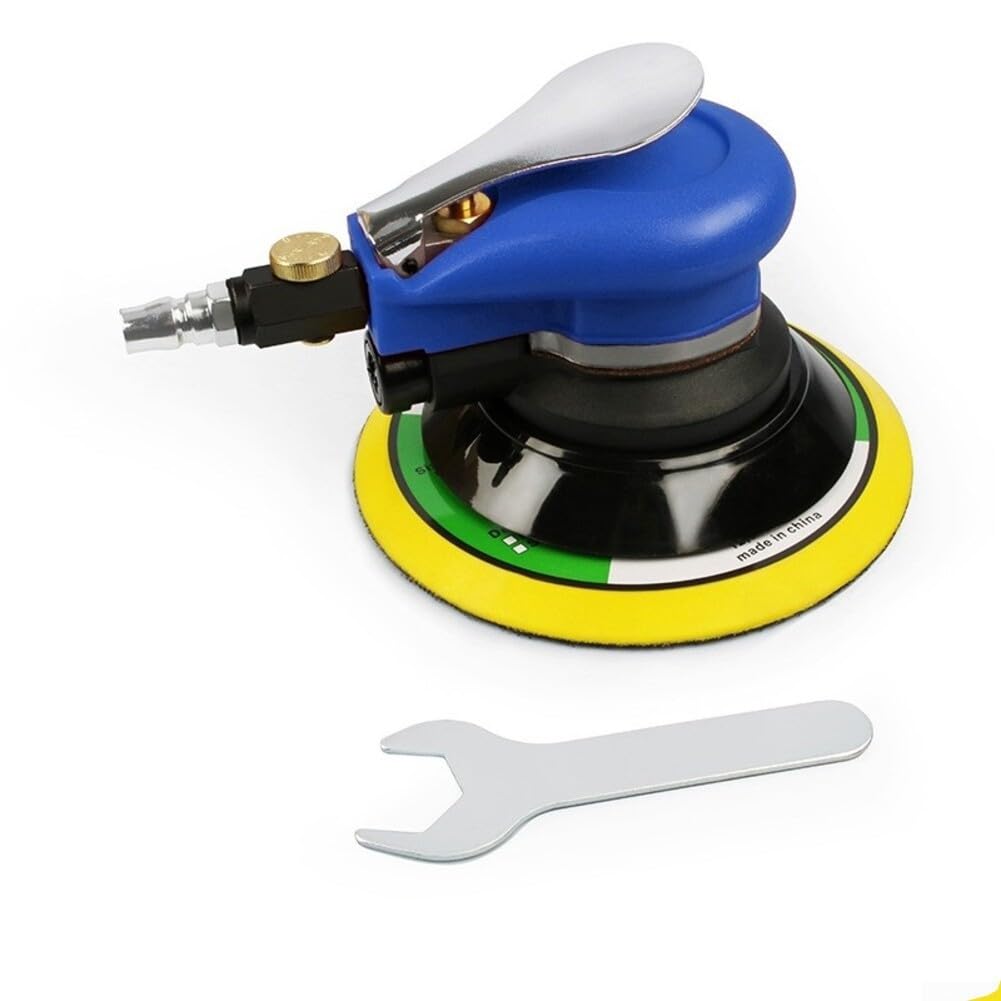 Lijadora orbital neumática de 150 mm, 13500 rpm, para pulir coches y lijar metal, diseño ligero con tope de seguridad, incluye papel de lija, ideal para taller (con limpiador de vacío)