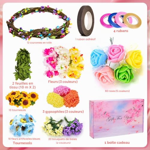 Meetory Couronne de fleurs à fabriquer - Couronne de fleurs pour cheveux décoration, Kit de bricolage DIY pour adultes, Kit de bricolage pour anniversaire femme coiffure, Fête de mariage/vacances – vue 3