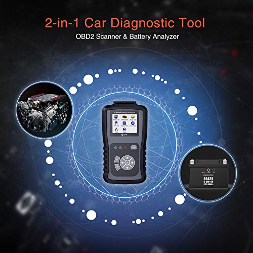 KZYEE KM301 2-in-1 Car Diagnostic Tool, Check Engine Light Code Reader for OBD2 Vehicles, 100-2000 CCA Battery Tester with Cranking and Charging Systems Analysis - Thumbnail 2