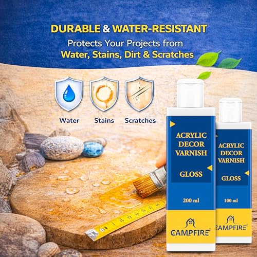 Image of Campfire Acrylic Decor High Gloss Varnish for Art, Craft, Canvas, Wood & DIY Projects | Fast Drying Gloss Varnish with 20 Minutes Settle Time for Best Results (After Dry Transperent, 100 ml)