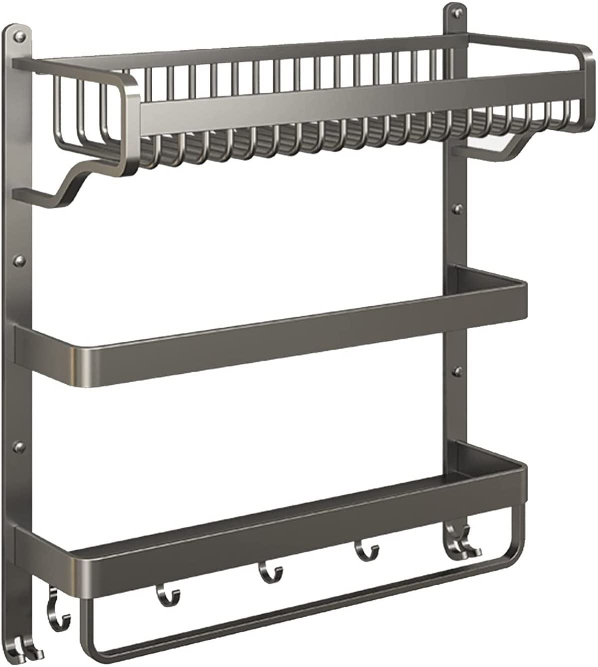 ELUKHT Shower Shelf 3 Tier Bathroom Wall Shelf with Towel Bar and Hooks Multifunction Towel Rack Shower Shelve