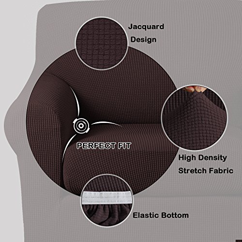 Image of Turquoize Spandex 2 Piece Sofa Cover Couch Cover with Separate Cushion Cover Brown Furniture Cover /Protector Jacquard Lycra Sofa Cover Form Fit Slip Resistant Machine Washable (Sofa, Brown)