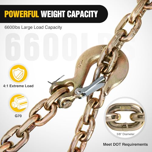 Image of Nilight 3 /8 inch X 35 inch Trailer Safety Chain 2pcs Grade 70 Towing Chain with Clevis Snap Hooks 26400lbs Break Strength use for Trailer, RV,and Boat Towing and Gooseneck Couplers