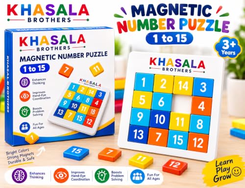 Image of Khasala Brothers Magnetic Number Puzzle 1 to 15 for Kids, Educational Brain Game Learning Toy Board for Boys & Girls Age 3+ (Number Brain Puzzle Set)