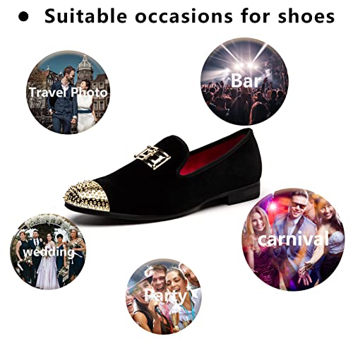 Image of Meijiana Mens Dress Shoes - Black Velvet Loafers for Men with Metal Buckle - Fashion Casual Business Formal Mens Black Dress Shoes - Comfortable Rubber Sole
