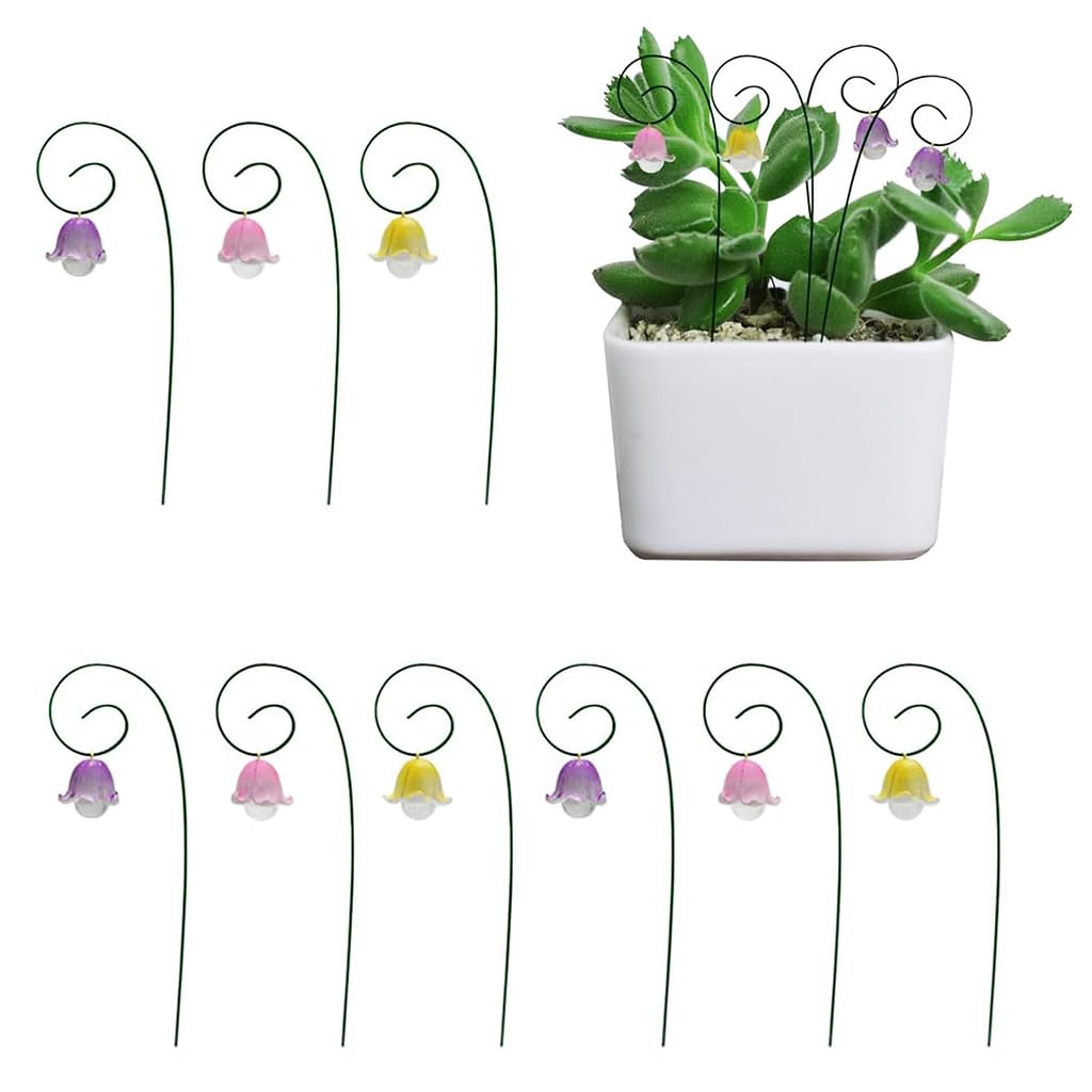 HASTHIP® Resin Garden Stake Decor Set - Art Lily of the Valley Garden Decoration - DIY Assembly Flower Pot Decoration - Insert-In Flower Decoration - Outdoor/Indoor Lawn & Yard Home Decorations (9Pcs)
