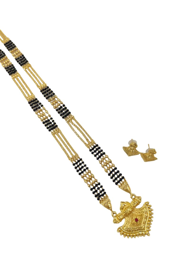 RR Creations Traditional Marathi Mangal Sutra for Women | Authentic Black Beads Gold-Plated Marathi Original Design | Elegant Jewellery-image-21