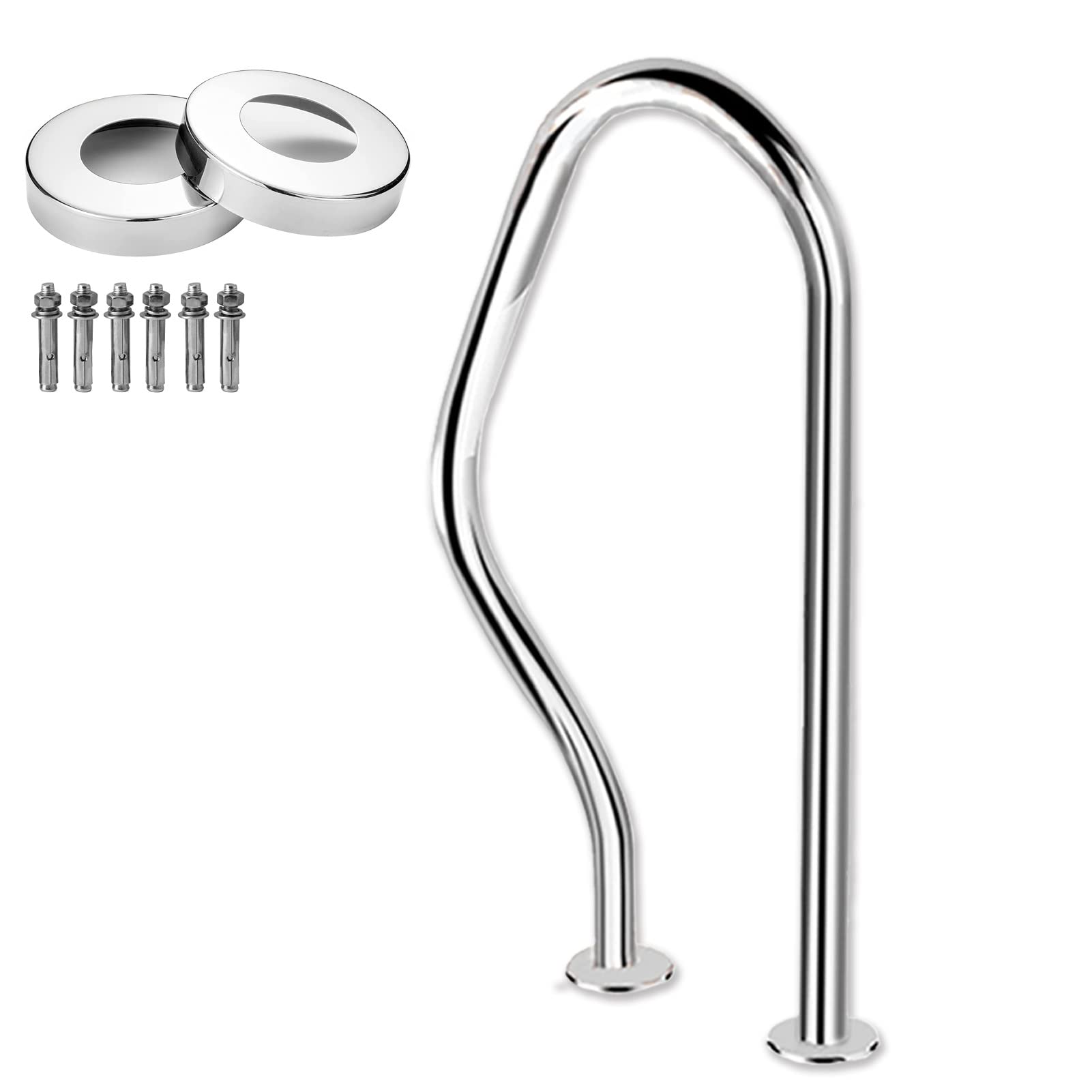 Main courante de piscine, marches de piscine en acier inoxydable, rail de guidage pour spa, parc aquatique, sécurité antidérapante, rampe d'escalier à 3 courbures | Capacité de charge de 250
