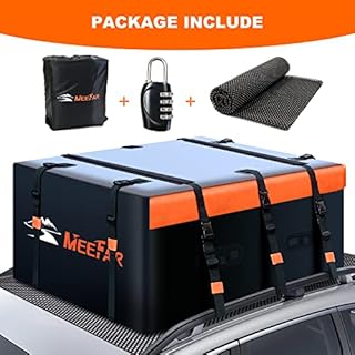 MeeFar Rooftop Cargo Carrier Car Roof Bag 21 Cubic Feet 100% Waterproof Car Top Carrier, Fits All Vehicle with/Without Rack,Include Anti-Slip Mat,10 Reinforced Straps,6 Door Hooks,Luggage Lock