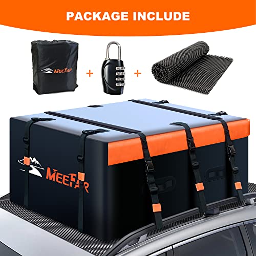 Meefar Rooftop Cargo Carrier Car Roof Bag 20 Cubic Feet 100% Waterproof Car Top Carrier, Fits All Vehicle With/Without Rack,Include Anti-Slip Mat,10 Reinforced Straps,6 Door Hooks,Luggage Lock #TOP1