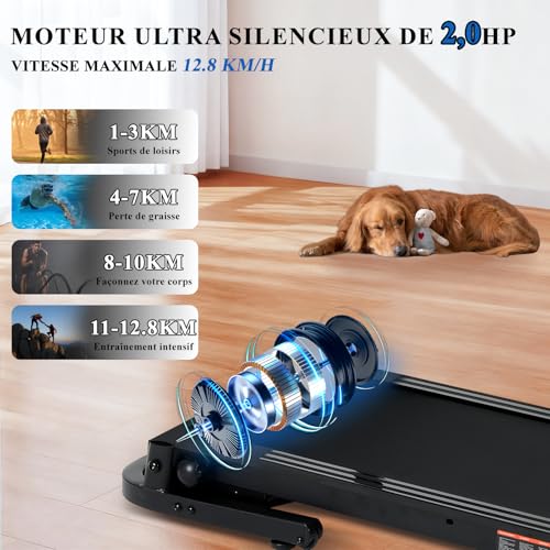 Tapis de Course Inclinable Pliable Electrique, Tapis Course Electrique Moteur 630W, Vitesse Réglable, Écran LED, 12 Programmes, Tapis de Marche Pliable, Tapis de Sport Course Cardio Maison – Image 6