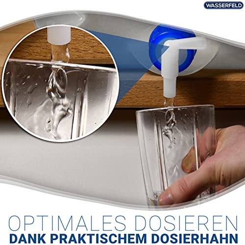 WASSERFELD ® [1x20L] Wasserkanister Faltbar inkl. auslaufsicherem Dosierhahn & Tragehenkel - Robuster Trinkwasserkanister mit Verschlussklappe - Auslaufsicherer Wasserbehälter 4