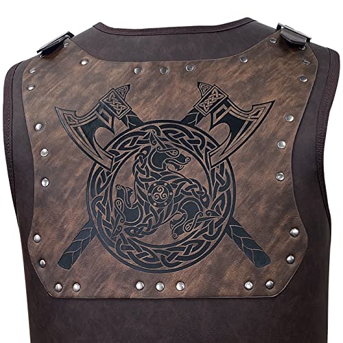 Hiifeuer Viking Warrior Pu Leather Chest Armor, Retro Knight Leather Body Armor, Medieval Armor For Larp/Cosplay (Axe Brown) #TOP4