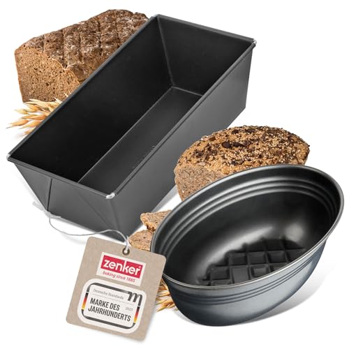 Zenker Brotbackform 2er Set - Schwarze Stahlblech Brotbackform Oval und Rechteckig, Für knuspriges Brot, Hitzebeständig bis +230 °C, Made in Germany