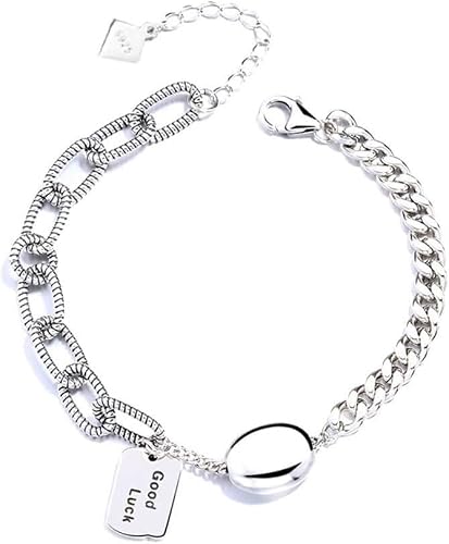 YNIYUJKL Charm Bracelet,Silver Bracelet,925 Silver Personality Asymmetric Chunky Bracelet Lucky Silver Beanie Link Bracelet Delicate Silver Jewelry For Fashionistas