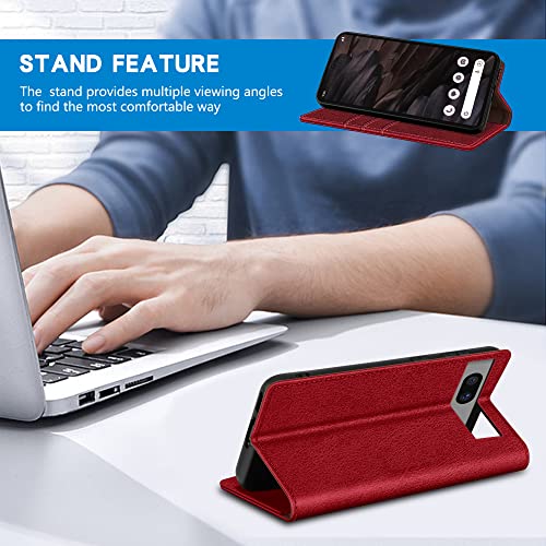 ZZXX for Google Pixel 7a Wallet Case Strong Magnetic 6.1 inch,Red - image 5