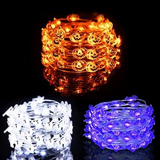 BOLWEO Halloween Decorations String Lights, 3Pack 3M 30LED Battery Powered Pumpkin Ghost Bat Halloween Lights for Indoor Outdoor Halloween Party Home Decor