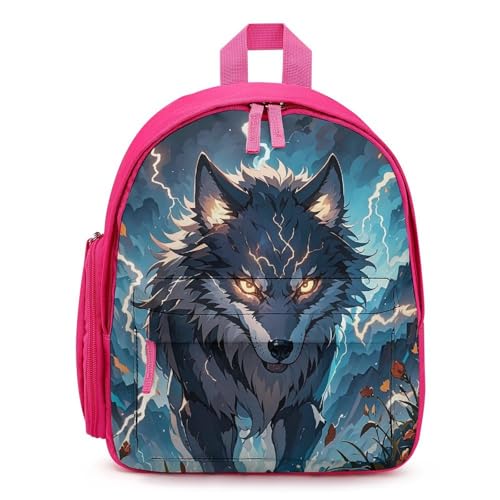 Night Lightning Wolf Backpack for Men Women, Durable Small Bookbag Lightweight Daypack for Travel, Hiking, Pink-style