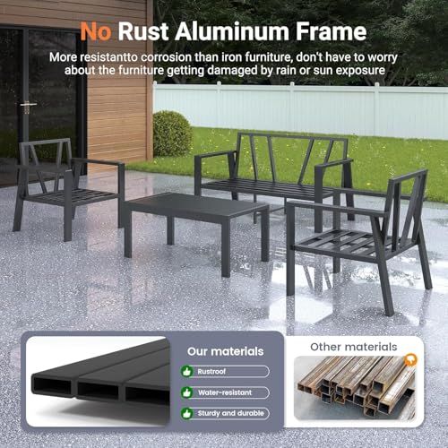 Image of UDPATIO 4 Pieces Aluminum Patio Furniture Set Outdoor Furniture | Metal Conversation Sofa 5 Seating Set with Coffee Table for Garden Backyard