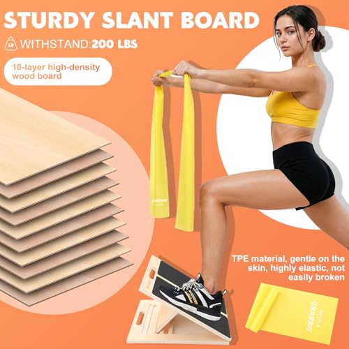 Image of Portable Slant Board for Calf Stretching, Adjustable Wooden Calf Stretcher Incline Board, Calf Stretch Board for Squats Leg Knees Heel Ankle Stretching