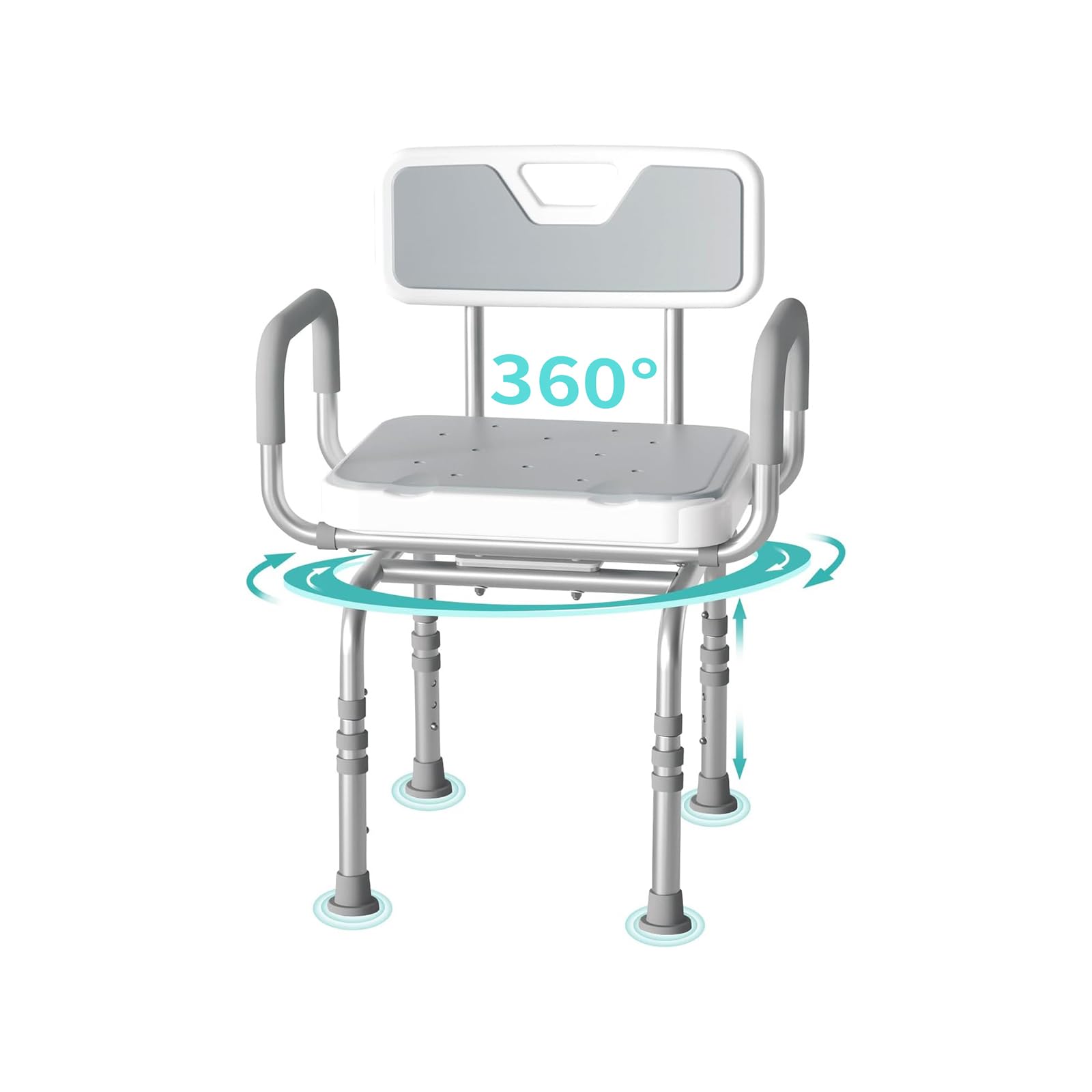 Swivel Shower Chair, Shower Seat with Arms and Back for Seniors Elderly Disabled, Height Adjustable 500 lbs Capacity, 360° Rotatable Seat for Inside