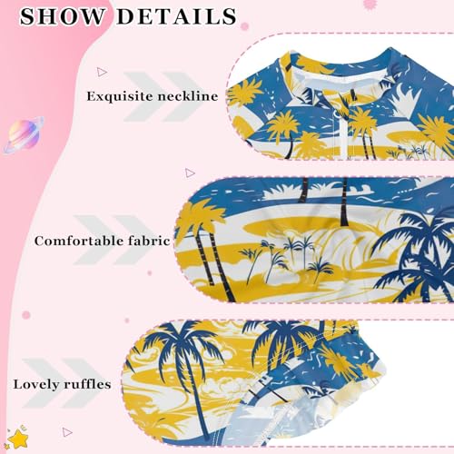 Tropical Palm Trees Girls Long Sleeve Swimsuit UPF 50+ Rashguard Swimwear One Piece Bathing Suit for 3-12 212207123