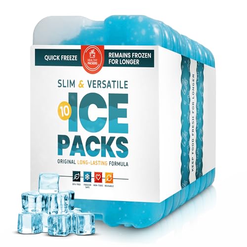 Healthy Packers Ice Packs for Lunch Bags - Original Cool Pack | Slim & Long-Lasting Reusable Ice Pack for Lunch Box, Lunch Bag and Cooler | Freezer Packs for Coolers (Set of 10)