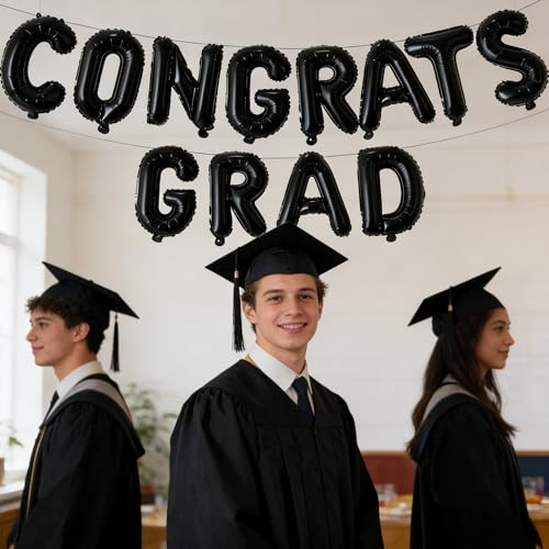 Image of Congrats Grad Balloon Banner, Graduation Party Decorations 2024, Black