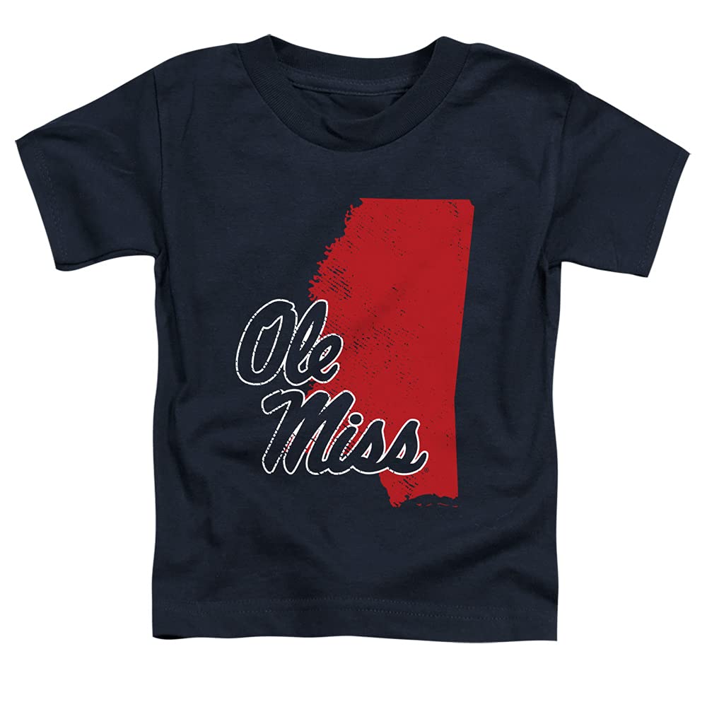 University of Mississippi Ole Miss Official State Shape Unisex Toddler T Shirt,Navy, 4