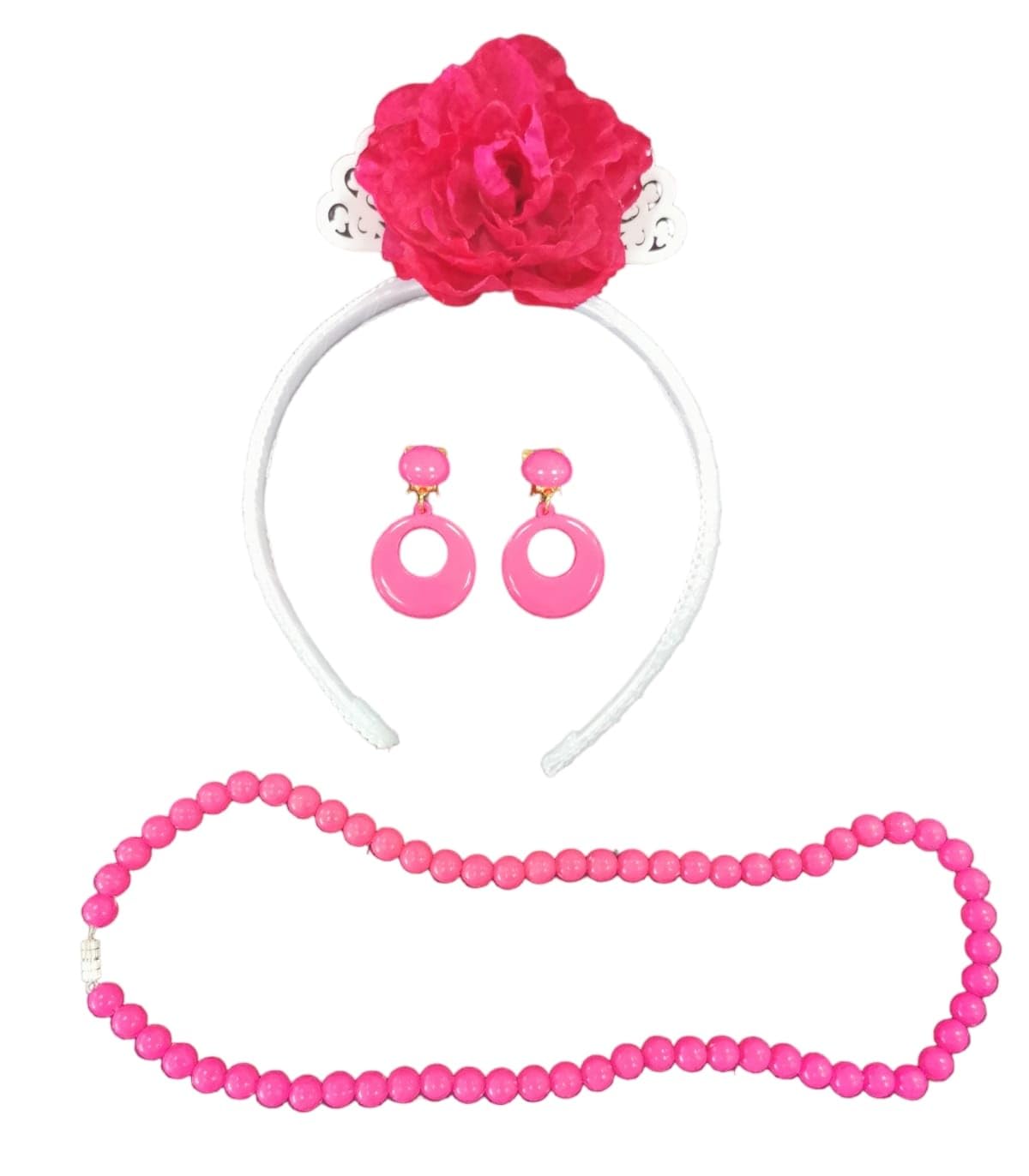 Set Bambina Flamenco – Diadema Fiore, Orecchini A Clip E Collana, Per Bambine, Accessori Carini