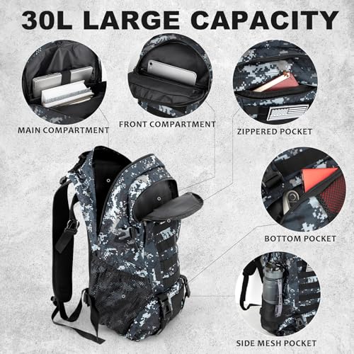 Jueachy Tactical Backpack for Men Hiking Day Pack Molle Military Rucksack Waterproof 30L EDC Bag with USA Flag Patch - Additional View